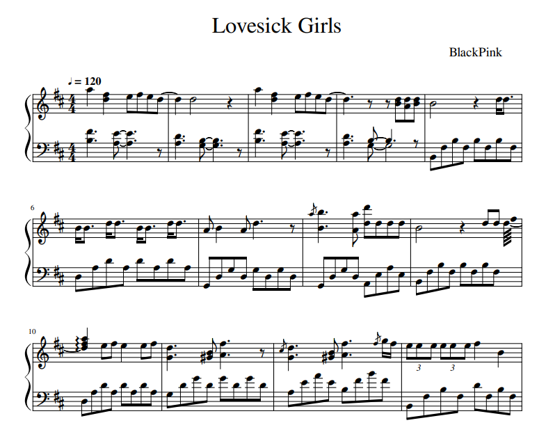 BlackPink - Lovesick Girls sheet music for piano